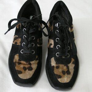 Easy Spirit Anti - Lace up Leopard and Black Wedge Size  Women's 5 1/2